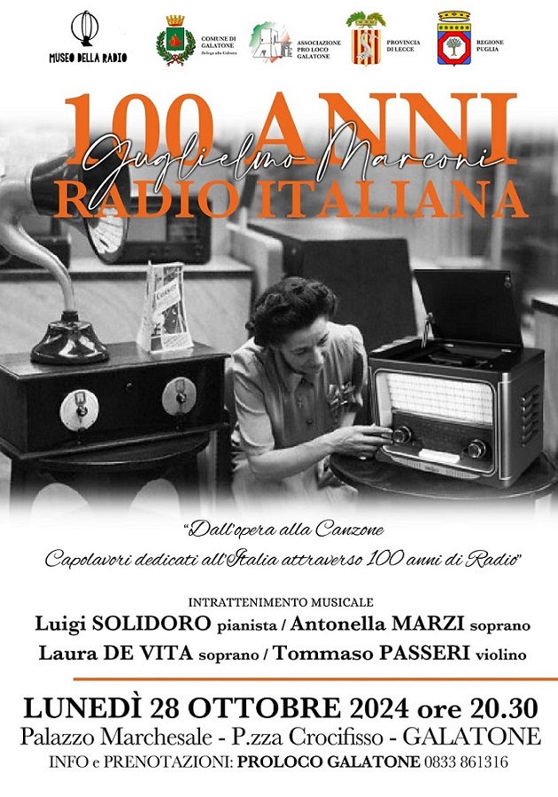 locandina evento Galatone Guglielmo Marconi 100 anni Radio italiana